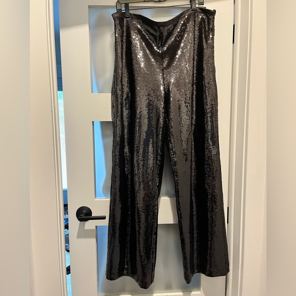 H&M Black sequin wide leg pants, lined. Women’s sz 18 - Picture 6 of 9
